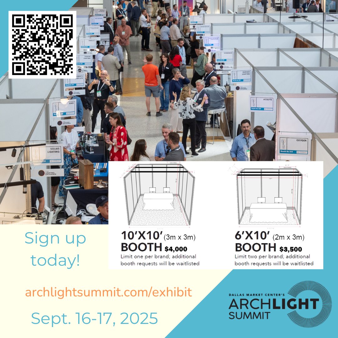 archlightsummit's tweet photo. We've got two booth size options for you again this year!
https://t.co/edM3gC2d8z
#lightingdesigner #architect #interiordesigner #inclusive #diverse #innovative #industryevent #DallasMarketCenter #onlythebest #archLIGHTsummit https://t.co/fUj3xp3QiC