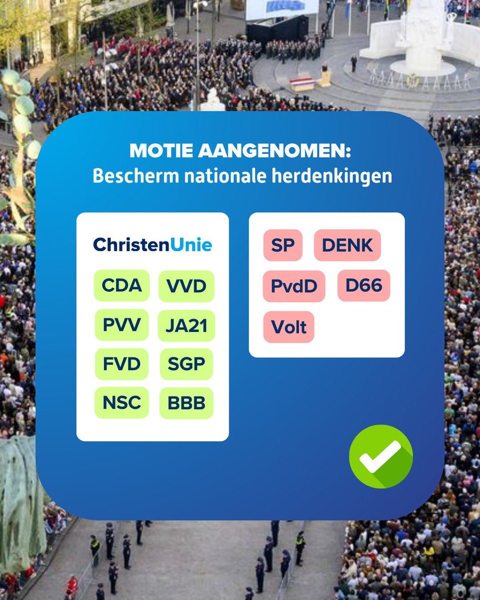 Onze motie over het beschermen van Nationale herdenkingen zojuist aangenomen door een meerderheid van de Kamer! Bekijk de hele tekst 👇
tweedekamer.nl/kamerstukken/m…