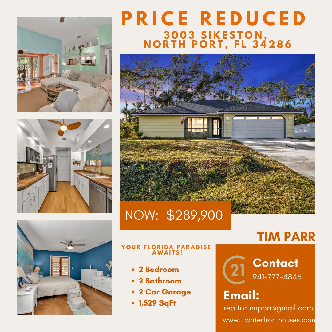LivingPort's tweet photo. 🔥🔥🔥PRICE REDEUCED!!!🔥🔥🔥
⚡⚡⚡3003 SIKESTON, NORTH PORT, FL 34286⚡⚡⚡
🌟🌟🌟NOW ONLY $289,900🌟🌟🌟

☎️ CALL NOW!!!
😎 Tim Parr:  ​941-777-4846
📧 Email: realtortimparr@gmail.com
Web: https://t.co/pk7RASwwso
#realestate #forsale #newhome #househunting #properties https://t.co/cFtSLOjIEP