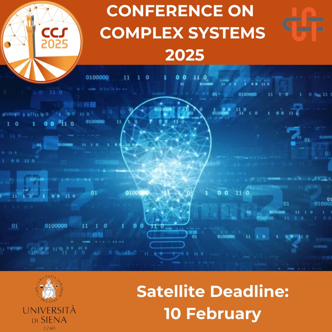 ⏳Only a few days left to submit your satellite proposals for CCS25 in Siena!
🎯 This is your opportunity to shape the future of CCS.  Don’t miss it!
✨Submit now and join us for an unforgettable experience!  
🔗 ccs25.cssociety.org/satellite-2/
#CCS25