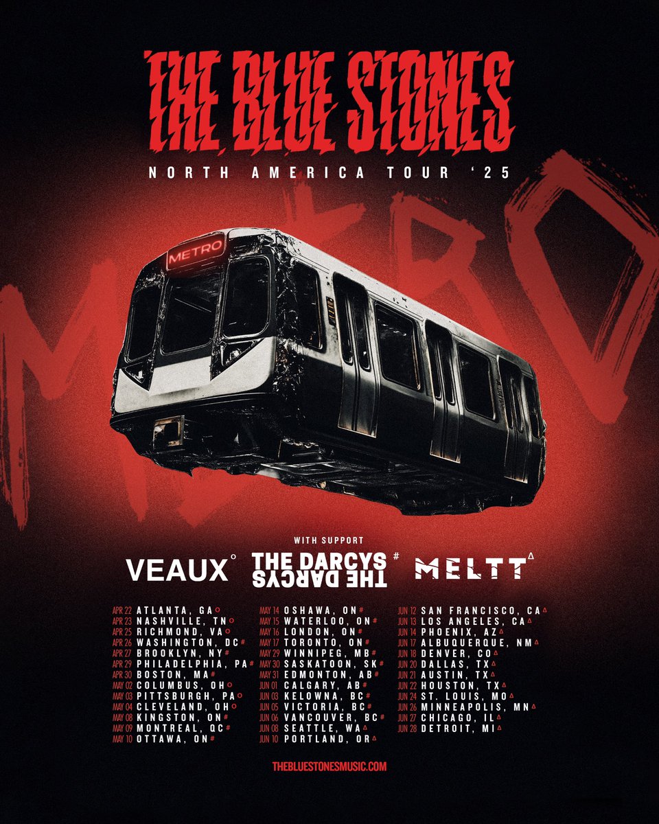 Wake up. The METRO Tour is coming to North America. 

Artist pre-sale available now (for our email list subscribers). VIP avail in our store. General on-sale this Friday, 10 AM local. 

Welcome to the ride of your life. 
🎟️🔗 thebluestonesmusic.com/tour-dates