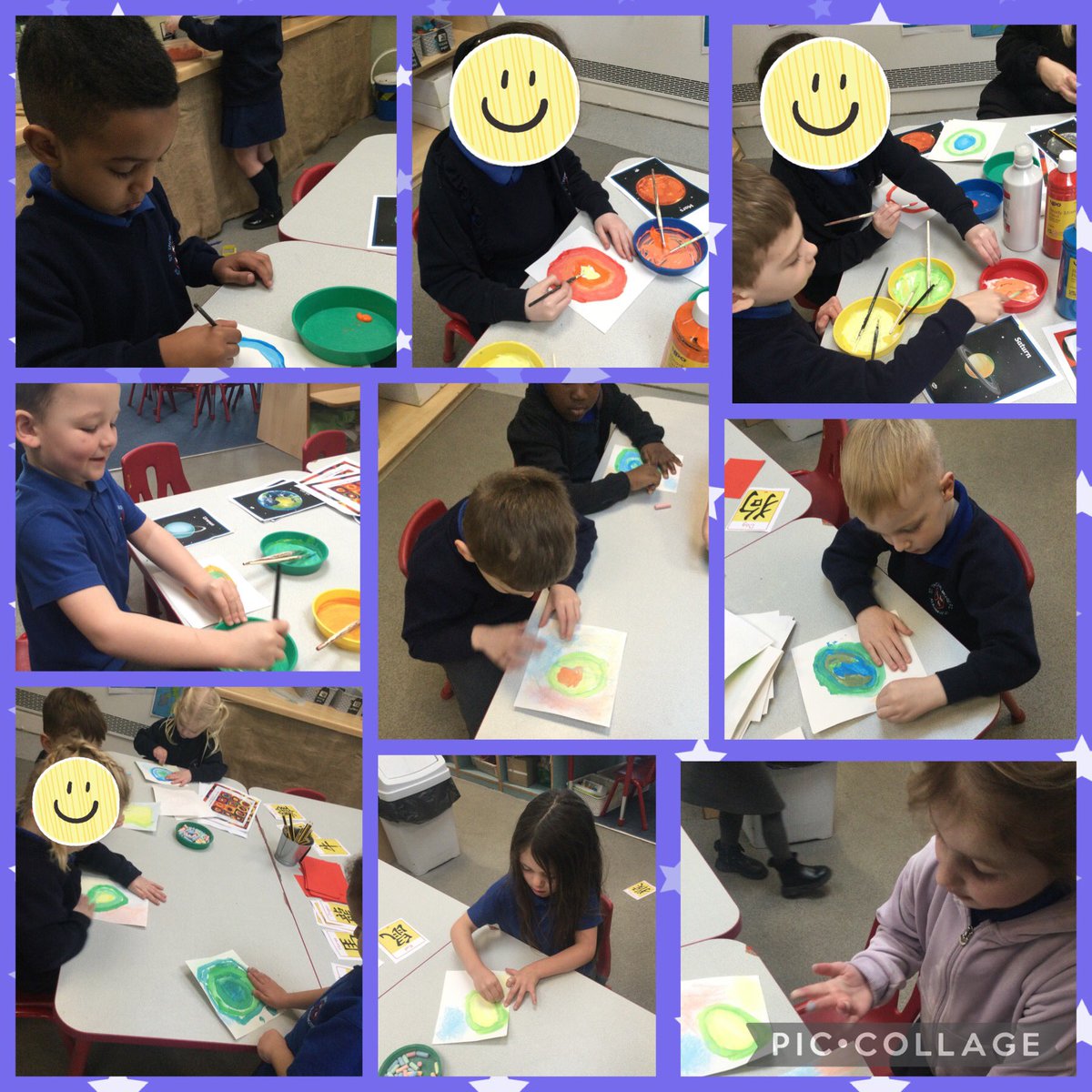 MissBarranSTM's tweet photo. We’ve been exploring the artwork of Kandinsky &amp; created our own planet paintings. We mixed colours to create different shades, painted in circular motions&amp;used chalk to blend&amp;smudge the backgrounds! Fabulous artwork everybody 👏🏼🌍🪐💫
#LoveLearnLive
#STMEYFS 
#STMArt https://t.co/Hy8sgl0nN8