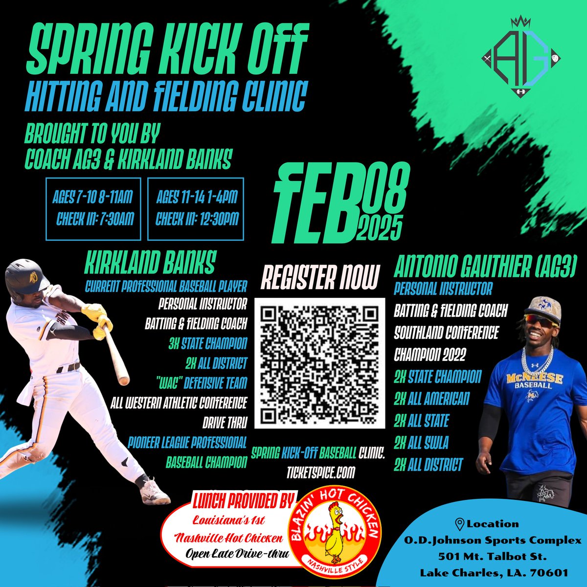 agauthier337's tweet image. Spring Kick Off Hitting and Fielding Clinic
Date: Feb. 08
Schedule:
👉 Ages 7-10: 8 AM to 11 AM  
👉 Ages 11-14: 1 PM to 4 PM (Check-in starts at 12:30 

🔗 Sign up here: …kickoffbaseballclinic.ticketspice.com/spring-kickoff…

@kjb_xvii   @kingg_gauthier 
#AG3Training #BaseballCamp #SpringKickoff #2025