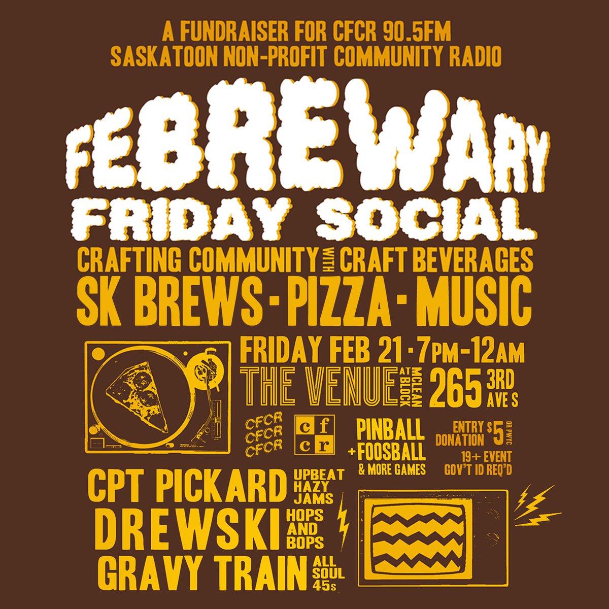 CFCRSaskatoon's tweet photo. Join us for the FeBREWary Friday Social 2025 

Friday, February 21st, 2025 
7 pm – 12 am 
The Venue at McLean Block (265 3rd Avenue South, located at the street level of the CFCR World Headquarters building)

https://t.co/bLDNuSm3KU https://t.co/ieDrFhic5e
