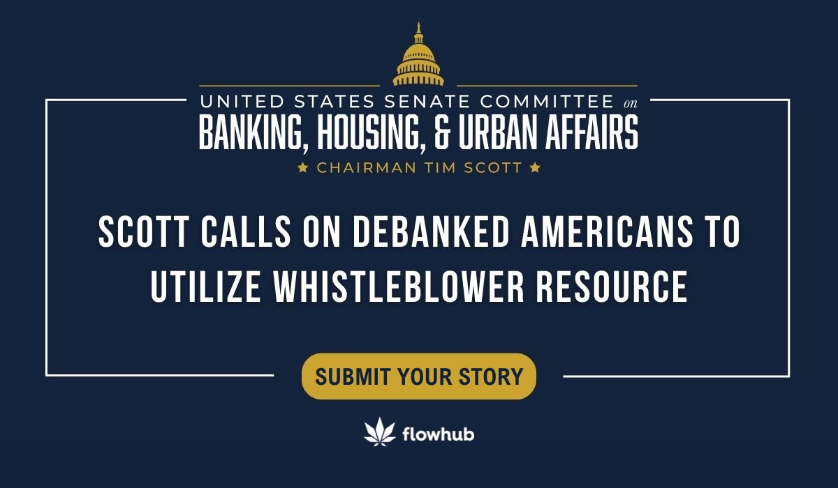 FlowhubCo's tweet photo. Have you or your cannabis business been debanked? Denied a mortgage or loans? Refused basic financial services?

You’re not alone — it’s time to make your voice heard. https://t.co/q7o3T4MFxt