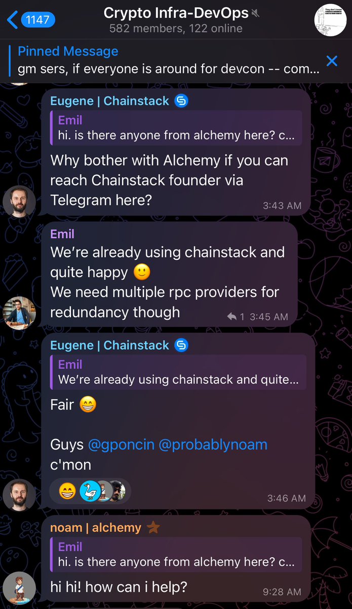 the crypto infra-devops group chat being iconic