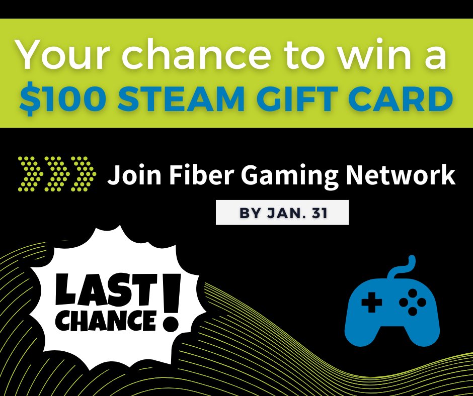 Win big-LAST CHANCE!🎮

Join Fiber Gaming Network by Jan 31 for a chance to win a $100 STEAM GIFT CARD! Visit fibergamingnetwork.com &amp; select "South Slope".

FGN is the best spot for gamers of all levels to compete in weekly gaming events. Ages 13+.

Winner announced 2/1!