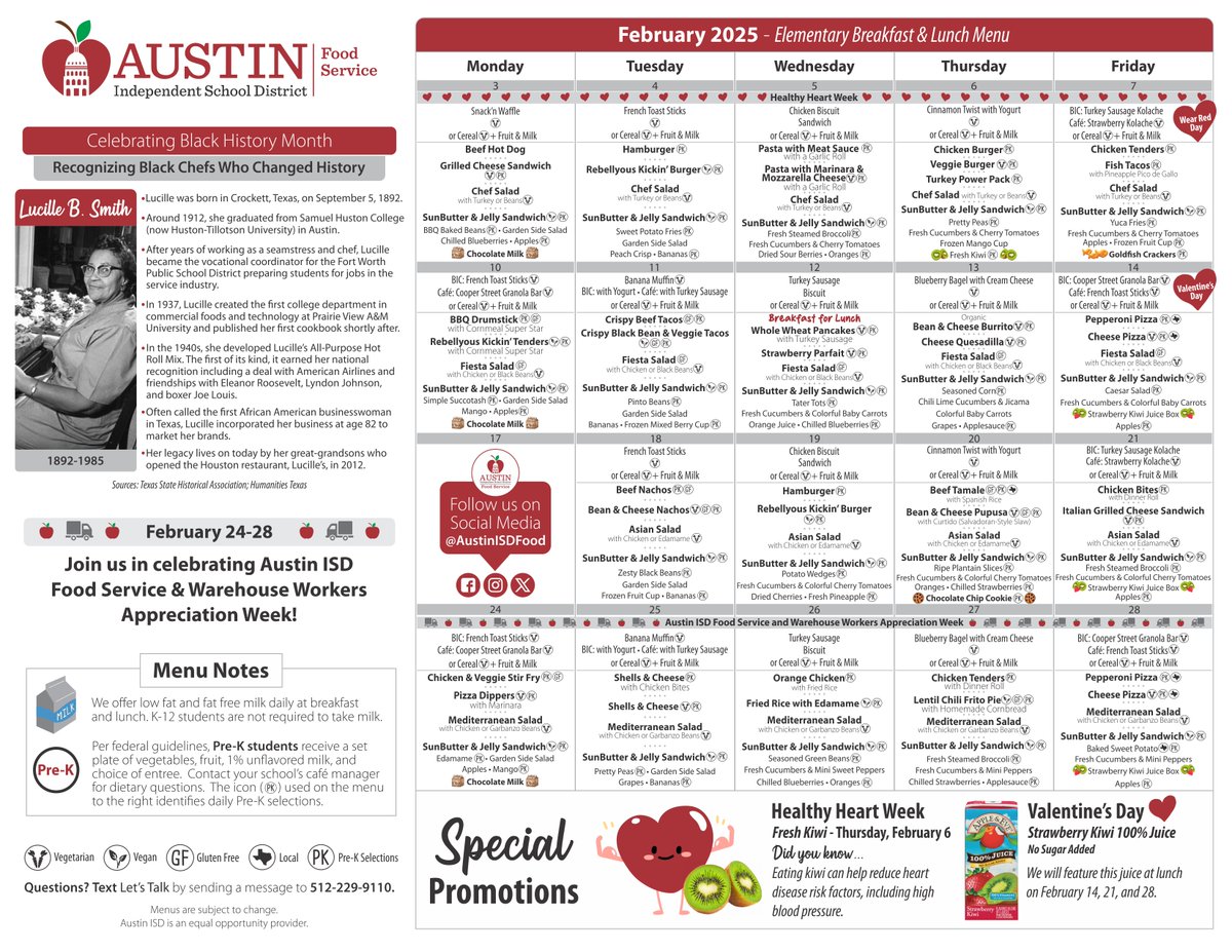 Austin ISD Food Service (@austinisdfood) on Twitter photo Check out the February <a href="/AustinISD/">Austin ISD</a> elementary school menu. You can view daily, weekly, and monthly menus for all schools at SchoolCafe.com/AustinISD. Due to bond modernization projects, breakfast and lunch menus will differ at some campuses. #AISDEats Check out the February <a href="/AustinISD/">Austin ISD</a> elementary school menu. You can view daily, weekly, and monthly menus for all schools at SchoolCafe.com/AustinISD. Due to bond modernization projects, breakfast and lunch menus will differ at some campuses. #AISDEats