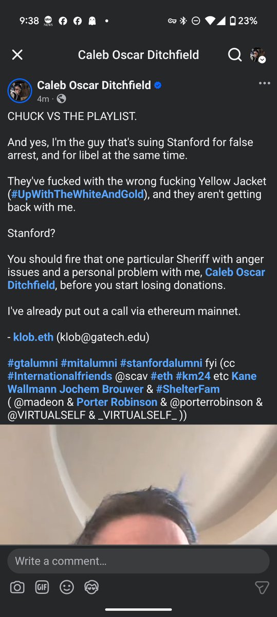 CHUCK VS THE PLAYLIST. 

And yes, I'm the guy that's suing Stanford for false arrest, and for libel at the same time. 

They've fucked with the wrong fucking Yellow Jacket (#UpWithTheWhiteAndGold), and they aren't getting back with me. 

Stanford? 

You should fire that one