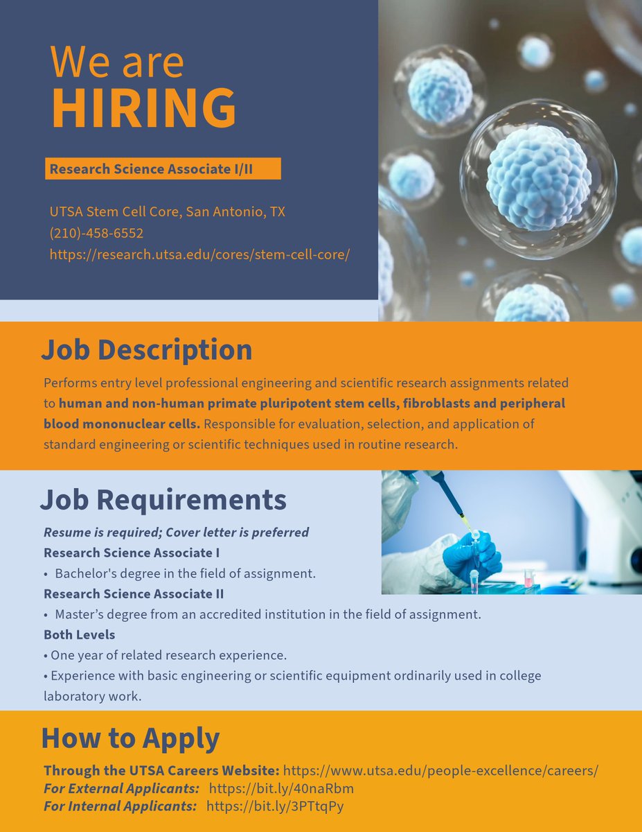 We are now hiring! Please apply by 2/7/2025. 🔬
Link: utsa.edu/people-excelle…