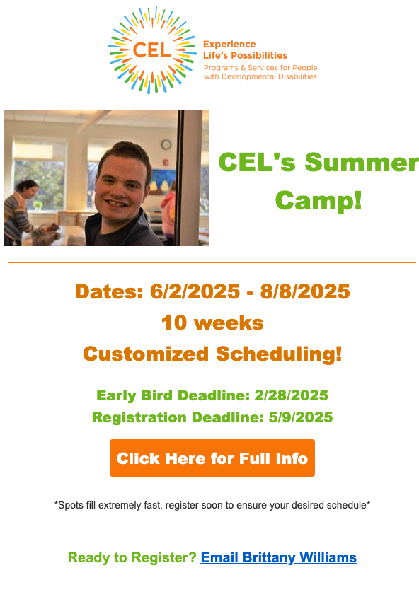 If you are looking for additional programs outside of ESY this summer please check out what CEL has to offer. Please note that their programs are open to individuals ages 13-22.
Click Here for Full Info:
centerforenrichedliving.org/program/summer…