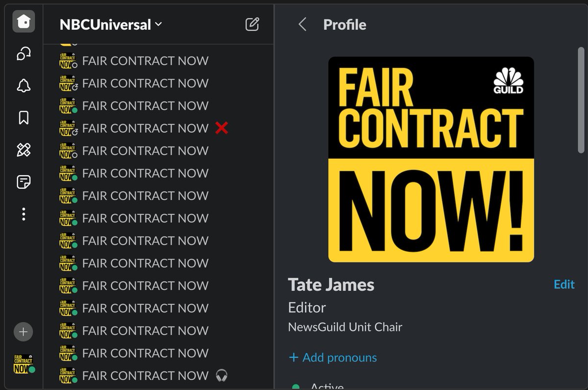 Execs at <a href="/NBCNews/">NBC News</a> just illegally laid off 20 union journalists, with no notice or bargaining, while in the final stages of negotiating our first contract.

But our members are pushing back, refusing to accept layoffs without a ratified first contract.

FAIR CONTRACT NOW!
