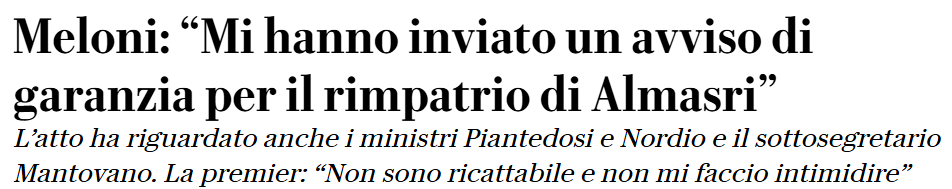 Dice #Meloni (e Salvini) che ce l'hanno con lei. In realtà, ancora una volta, è solo che lei e i suoi Ministri e Sottosegretari Potrebbero aver violato la legge. 

Spiegone qui: 
unita.it/2025/01/28/il-…
