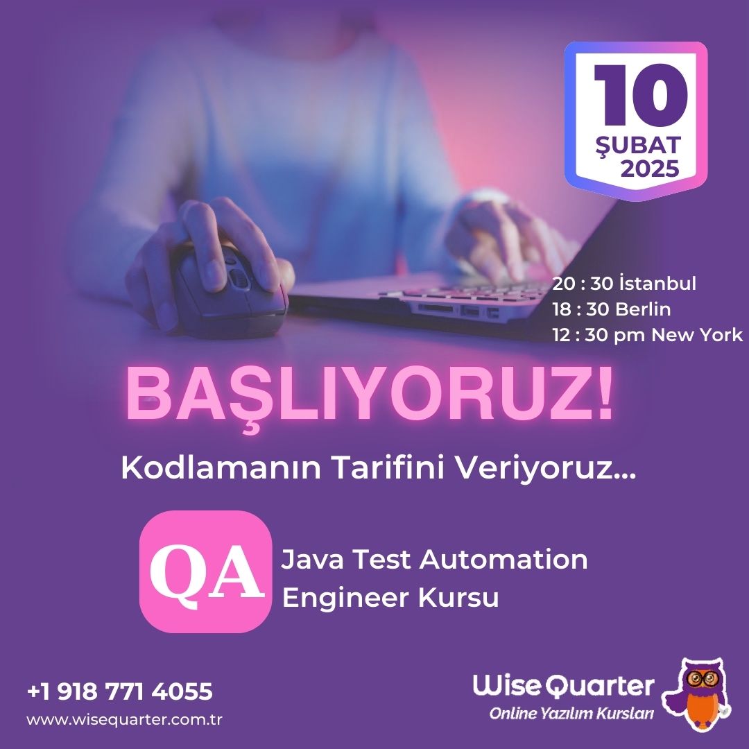 🎉 SDET (Software Development Engineer in Test) Akşam Kursumuz Başlıyor! 🚀
Merhaba Geleceğin Test Mühendisleri! 🌟
10 Şubat 2025 tarihinde başlıyoruz!
🔗 Kayıt Linki: wisequarter.com.tr/kayit/
🌐 Web Site: wisequarter.com.tr
📧 Email: info@wisequarter.com