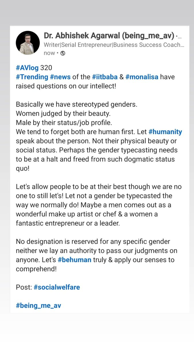 being_me_av's tweet image. #AVlog 320 
#trending #news of the #iitbaba &amp;amp; #monalisa have raised questions on our intellect!

Post: #socialwelfare 

#being_me_av