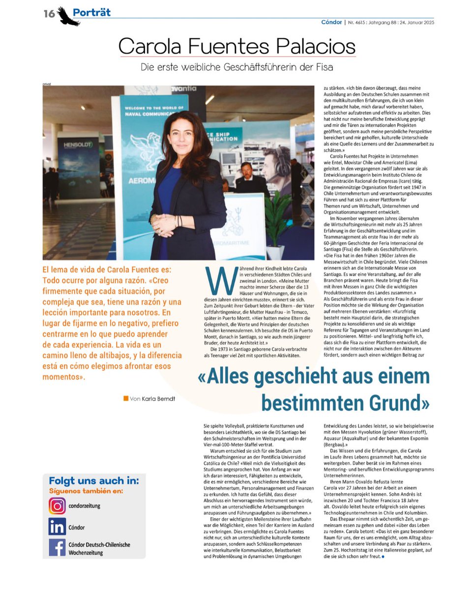 Carola Fuentes, gerente general de FISA, comparte su visión y desafíos en la industria ferial de Chile.

Como la primera mujer en este cargo en 60 años de FISA, busca consolidar proyectos estratégicos y fomentar la interacción sectorial.

🔗 Entrevista completa en la imagen.