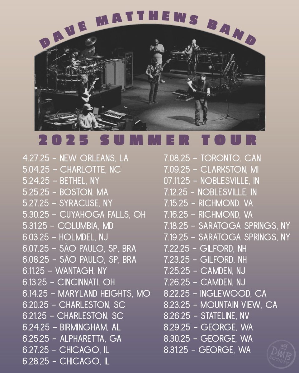 DMBSociety's tweet image. Announcing: The 2025 DMB Summer Tour

#DaveMatthewsBand | #DMB