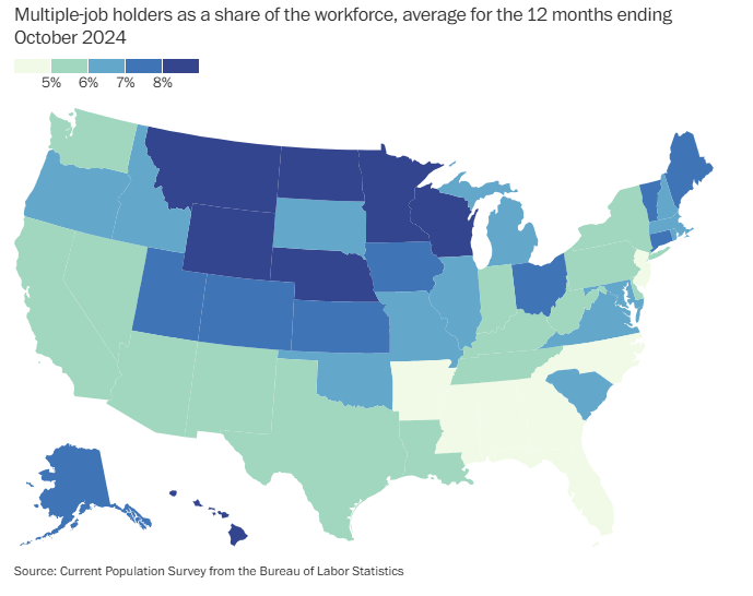 Montana has the highest share of Americans working 2 or more jobs at 8.7%. National rate is 5.2%. #mtnews <a href="/BLS_gov/">BLS-Labor Statistics</a>