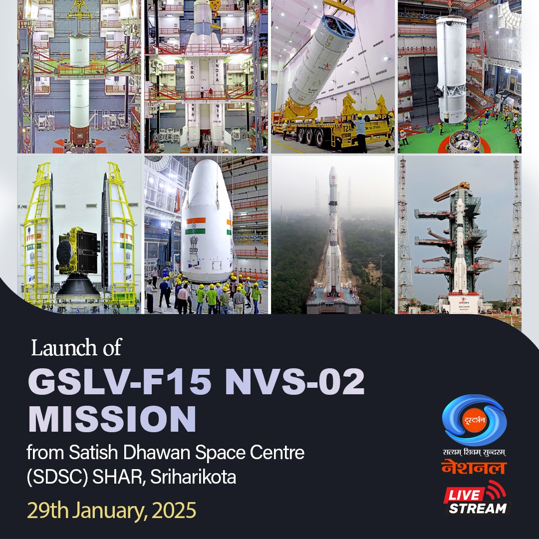 DDNational's tweet photo. Launch of GSLV-F15/NVS-02 Mission from Satish Dhawan Space Centre (SDSC) SHAR, Sriharikota.
Watch Live: https://t.co/wTjKY7YEdD
@isro #GSLVF15 #NVS02 #ISRO #SpaceMission #IsroInSpace https://t.co/FEcHfldDpY