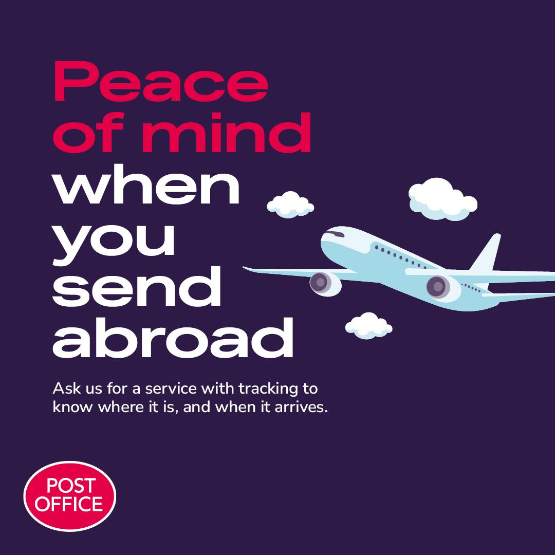 Sending something internationally? 🌍Use our Royal Mail or Parcelforce services with full tracking, so you know where your parcel is every step of the way.

Pop into branch today, and we’ll help you send it with confidence! 😊