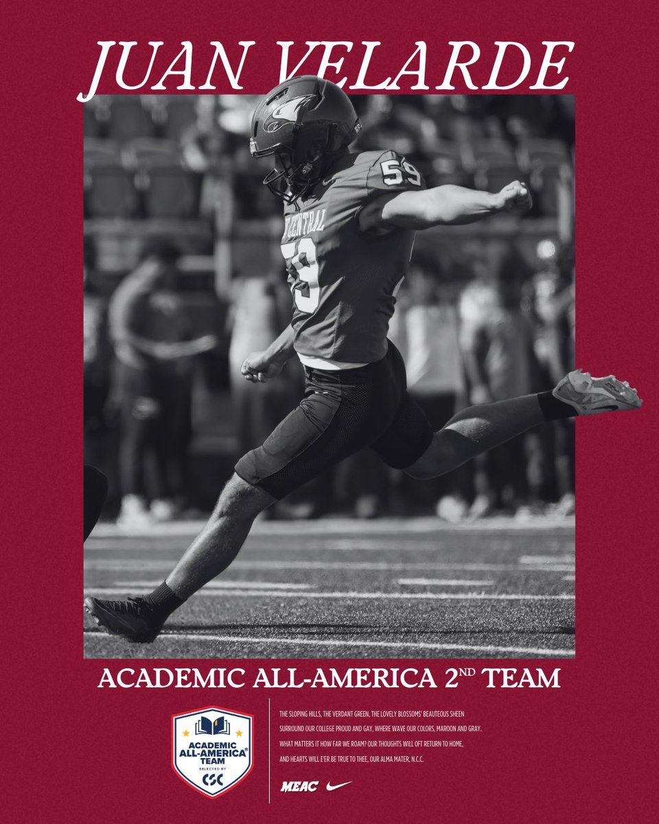 Congratulations to Juan Velarde on being selected for the Academic All-America 2nd Team!

#NCCUAthletics #EaglePrideAmplified