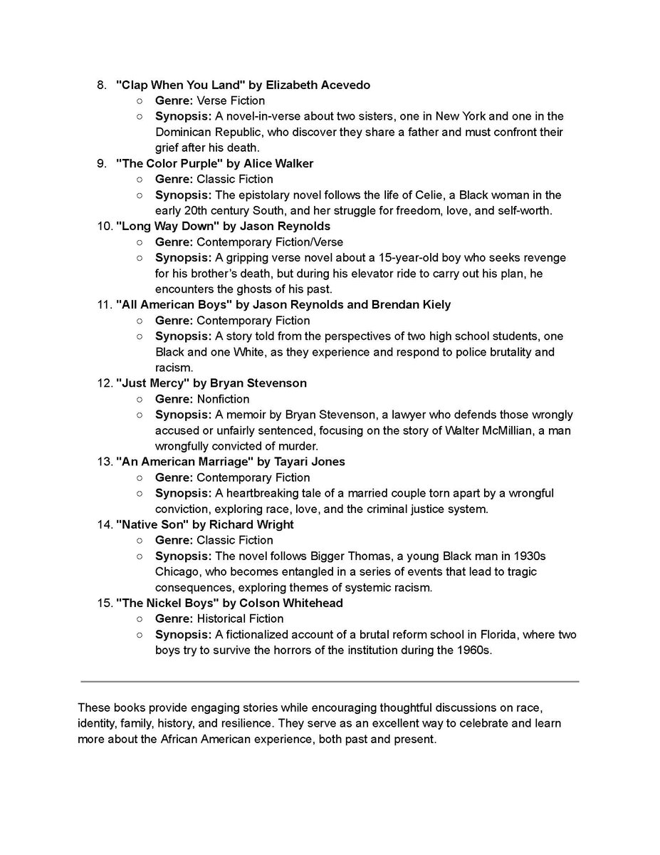 Celebrating Black History Month with Great Reads!
As we approach Black History Month, our BSU Club has curated an incredible list of books written by African American authors that are perfect for Middle School and High School students.