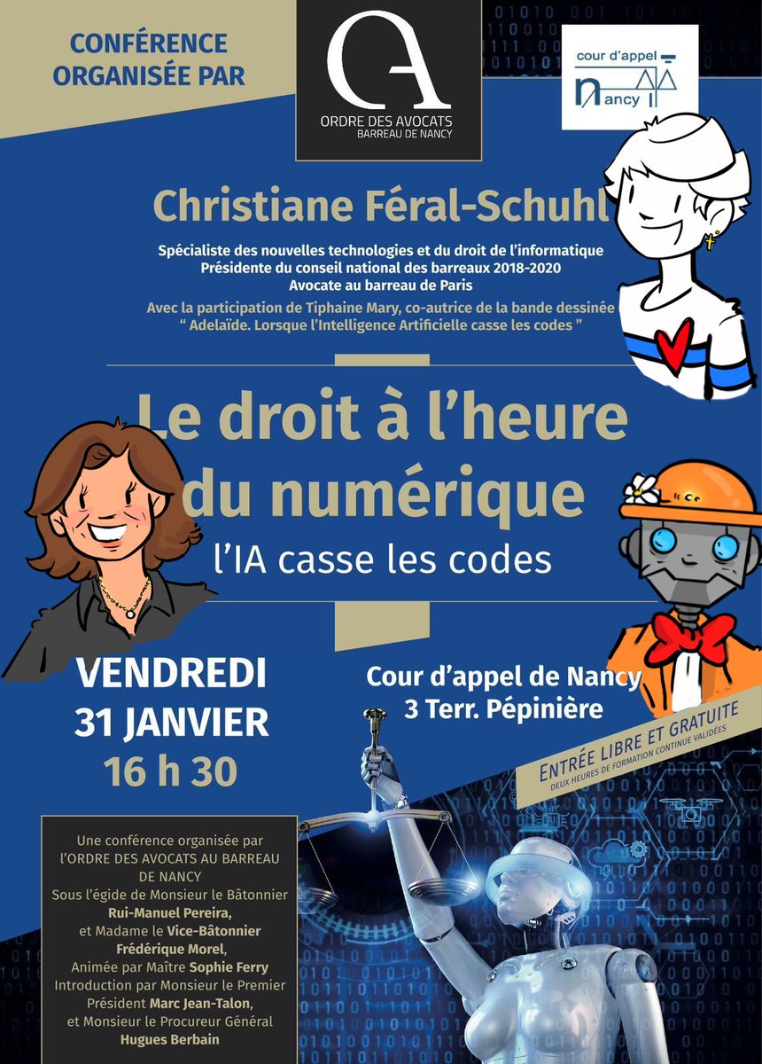 Merci à l’Ordre des avocats au barreau de Nancy (merci notamment à <a href="/frederiquemorel/">fred morel</a> et <a href="/SophieFerry1/">Sophie Ferry</a> ) et à la Cour d’appel de Nancy pour cette belle invitation !

Vendredi avec <a href="/feral_schuhl/">Féral-Schuhl</a> on sera chez moi 💙