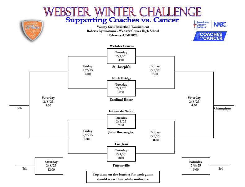 WGHS Athletics (@statesmensports) on Twitter photo The Webster Winter Challenge tips-off next week, Feb 4th. This tournament partners with the American Cancer Society & Coaches vs Cancer. Come out for a great tournament and help raise money for an important cause! 🏀🩷 <a href="/cvc_mo/">American Cancer Society Coaches vs Cancer MO</a> The Webster Winter Challenge tips-off next week, Feb 4th. This tournament partners with the American Cancer Society & Coaches vs Cancer. Come out for a great tournament and help raise money for an important cause! 🏀🩷 <a href="/cvc_mo/">American Cancer Society Coaches vs Cancer MO</a>