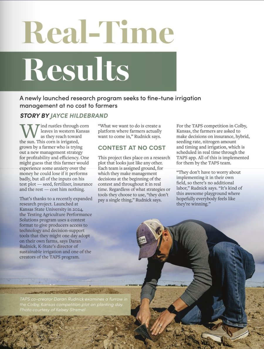 A big thank you to the K-State Agriculturalist team for featuring TAPS in their article "Real-Time Results." We’re grateful for their work in sharing the story of this innovative program and its impact on producers and agriculture. Take a look! 🌾💜 👉 flipsnack.com/kstateagcomage…