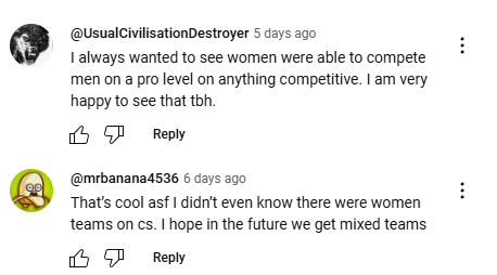 i wrote a yt shorts piece on imperial fe and look at these comments

i dont want to hear ANYTHING about their isnt interest or support in women's and marginalized gender's in esports. support us.