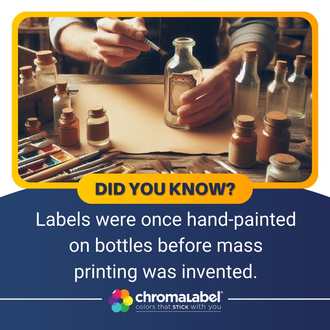 ChromaLabel's tweet image. 🌍💡 Trivia Tuesday!
Did you know? Labels were once hand-painted on bottles before mass printing was invented. Imagine how long that took! 🎨🍾
Thankfully, labels today are quicker and easier—like ours. 😉
#TriviaTuesday #LabelFacts #Efficiency