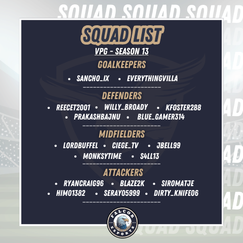🚨THE OFFICIAL FALCOR ESPORTS SQUAD LIST  

We're excited to announce our squad for the <a href="/OfficialVPG/">Virtual Pro Gaming</a> season.  

GFX <a href="/CiegeTv/">Ciege_tv</a>

#EAFC25 #VPGamers