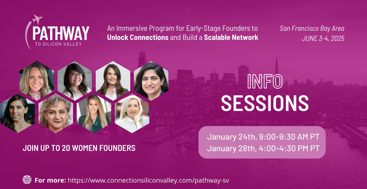 ⏰Don't forget, female founders! 

If you missed our last session, tune in today at 4PM PST to learn how Pathway to Silicon Valley can connect you with investors and give you the startup strategies you need to grow and scale. 

👉Meeting link here: share.hsforms.com/1cIPiFMxzQuKQ0…