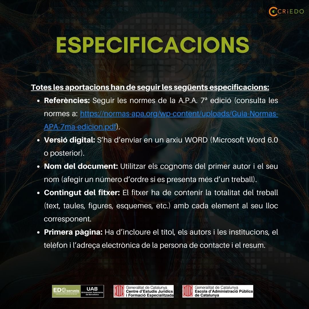 Especificacions de les contribucions que pots presentar al VIII Congrés Internacional EDO, sota el títol “Impacte de la Intel·ligència Artificial en la gestió del coneixement i les organitzacions a la societat 5.0”!🚀
#CongrésEDO2025