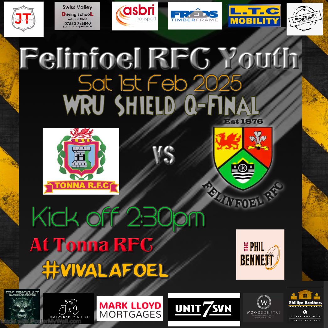 This Saturday we travel to <a href="/TonnaRFC/">Tonna RFC</a> in the WRU national shield Quarter Final. Players coach leaves at 12:30pm. 
#vivalafoel #youthrugbyrising