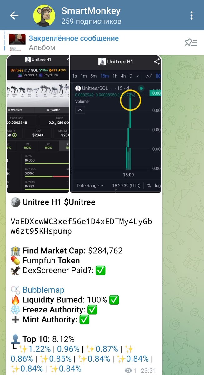 🪙 Unitree H1 $Unitree

VaEDXcwMC3xef56e1D4xEDTMy4LyGbw6zt95KHspump

🏦 Find Market Cap: $284,762
💊 Fumpfun Token
🦅 DexScreener Paid?: ✅

🫧 Bubblemap
🔥 Liquidity Burned: 100% ✅
❄️ Freeze Authority: ✅
➕ Mint Authority: ✅

👤 Top 10: 8.12%
└ ✨1.22% | 0.96% | ✨0.87% |