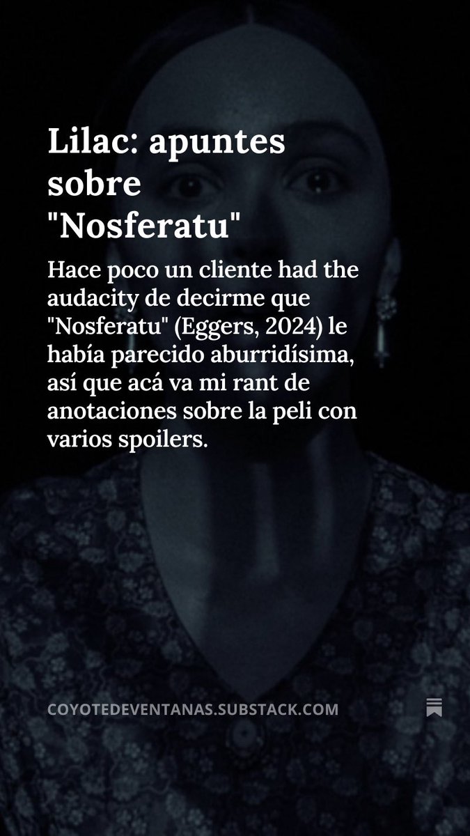 Para celebrar los 31, me lancé un descargue de #Nosferatu en el substack. 
La intensidad no muere, solo se añeja.

open.substack.com/pub/coyotedeve…