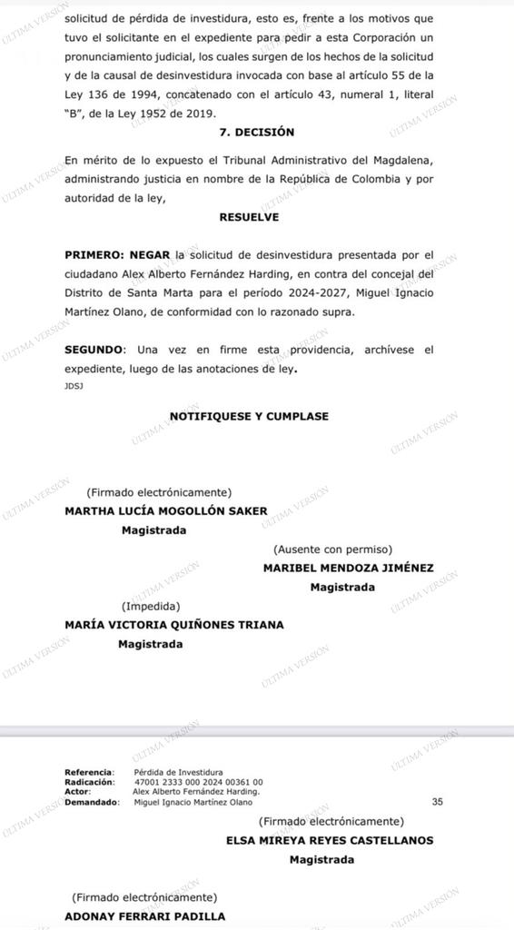ultimaversion6's tweet photo. #Atencion el concejal Miguel Martínez Olano @ElMonoMartinez_ ya no se va para Canadá, Tribunal Administrativo del Magdalena NIEGA la demanda por pérdida de investidura impetrada por el abogado @FndezHarding.
Martínez continuará ejerciendo cómo abogado y cabildante #ULTIMAVERSION https://t.co/LzFMpzxkij