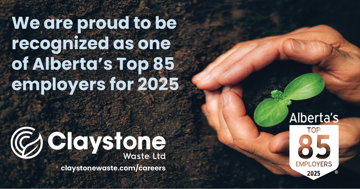 We are absolutely thrilled to be recognized as one of Alberta's Top 85 Employers for 2025! Learn more about our seventh time achieving this recognition and what makes Claystone Waste so awesome! 
#Alberta #TopEmployer

claystonewaste.com/2025/01/28/cla…