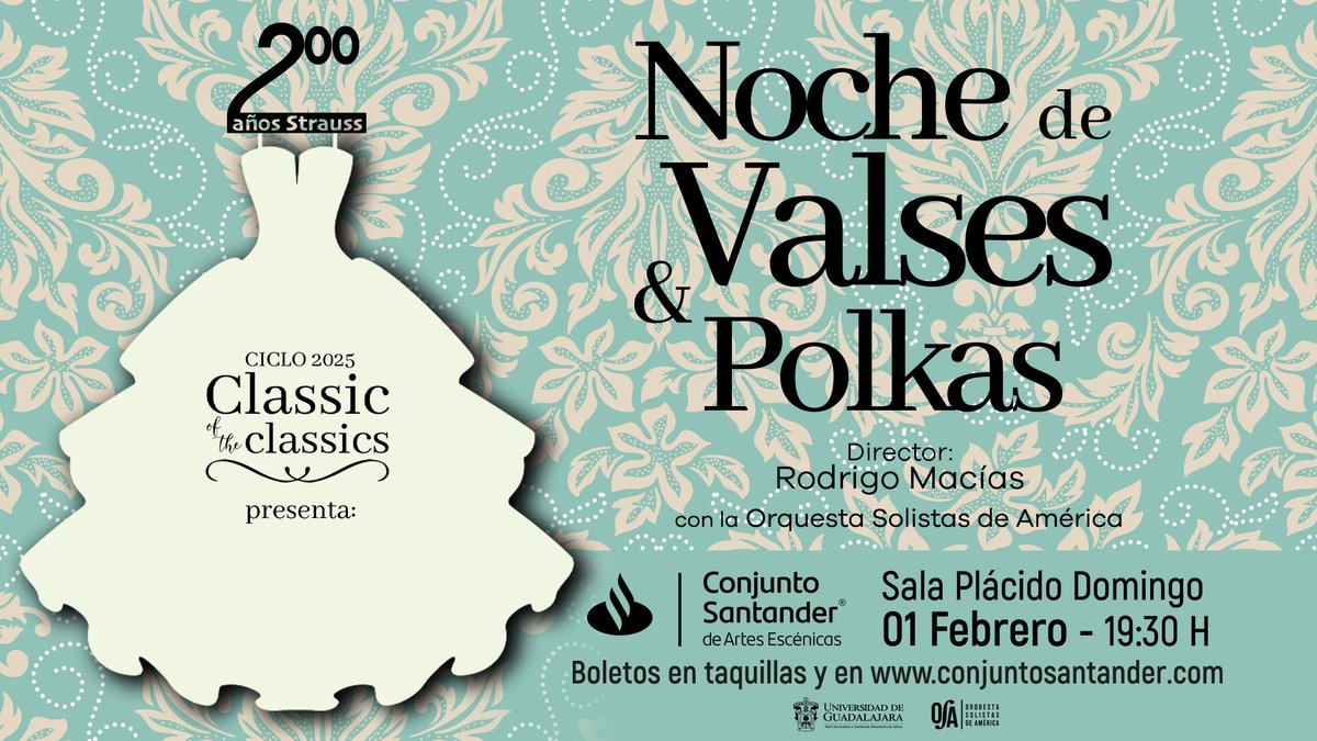 ESTA NOCHE ¡Los valses y las polkas más bonitas del mundo! ✨

Celebra el bicentenario del nacimiento de Johan Strauss II en una espectacular velada con piezas únicas 💃🎻, interpretada por la Orquesta Solistas de América, bajo la dirección de Rodrigo Macías. 🎼🌟

📆 19:30 h

🎟️