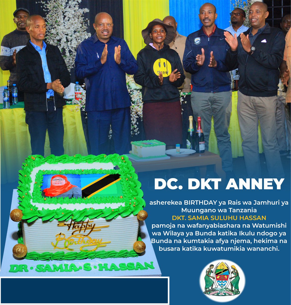 bunda_town's tweet photo. Hafla ya kusherekea kumbukizi ya siku ya kuzaliwa ya Mheshimiwa Dkt. Samia Suluhu Hassan Rais wa Jamhuri ya Muungano wa Tanzania katika Ikulu ndogo ya Wilaya ya Bunda. https://t.co/VzDCR0hFDT