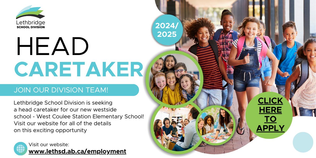 Our newest westside school - West Coulee Station Elementary School, which will open in September of 2025, is seeking a head caretaker! Visit the Lethbridge School Division website to apply for this exciting opportunity: lethsd.ab.ca/employment/car…
