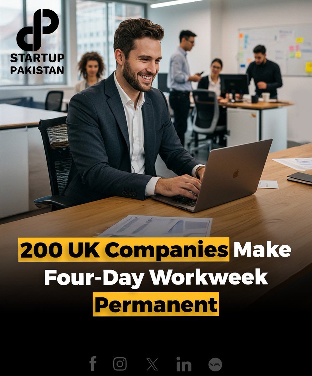 PakStartup's tweet image. The four-day workweek is gaining traction in the U.K., with 200 companies employing over 5,000 workers adopting the model, as per the 4 Day Week Foundation.

#FourDayWorkWeek #WorkLifeBalance #BurnoutPrevention #FutureOfWork #UKEmployment