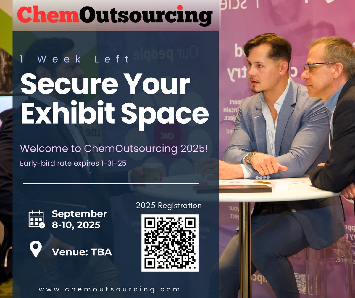 Secure your exhibit space for ChemOutsourcing 2025—early-bird rates end soon. Visit chemoutsourcing.com to register.