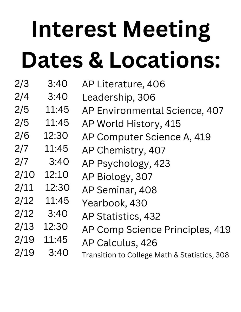 AP and Elective sign-up season.   Please see flyers for options and meeting times.
