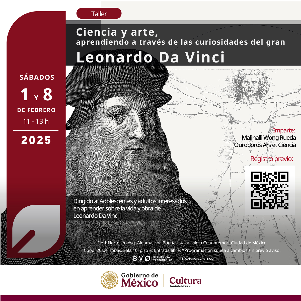 VSCLS's tweet photo. Adéntrate en la vida y obra de Leonardo da Vinci, el polímata renacentista cuya genialidad sigue inspirando al mundo. ¡Ven y experimenta su legado!

🗓️ Sábados 1 y 8 de febrero, 11 h
📍 Sala 10, piso 7
🎟️ Cupo: 20 personas; registro previo: https://t.co/L23ADSIOME

#I♥️BV🐋📖 https://t.co/SgkXVe57Ia