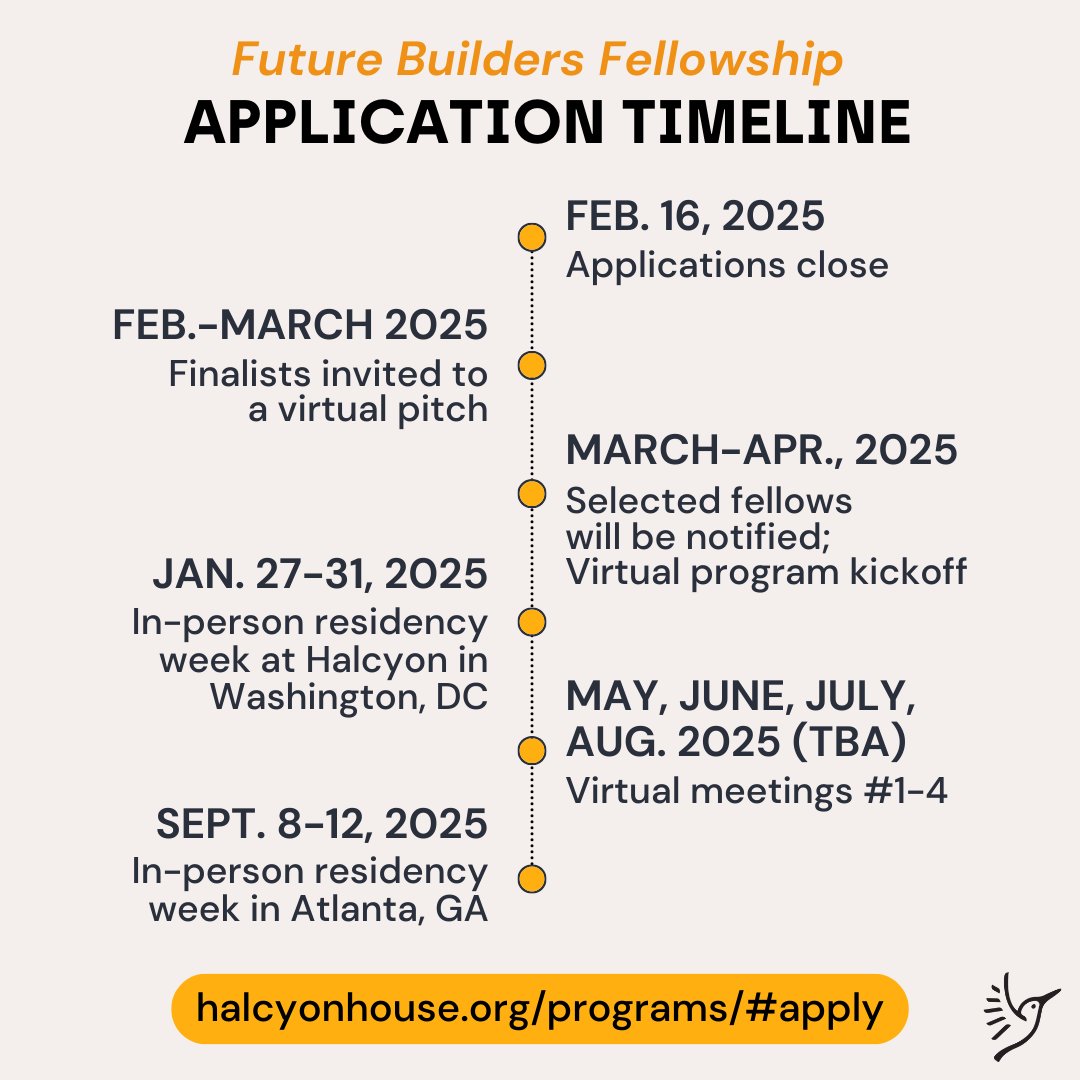 Check out these important dates for Halcyon’s two open fellowships. ⌛ 

Learn more: ow.ly/85G850UOSiY
Apply: ow.ly/bbpc50UOSiX