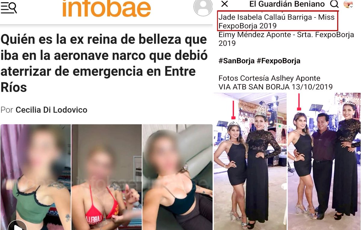 TourSurDelMundo's tweet photo. Es JADE ISABELA CALLAÚ BARRIGA, Miss FexpoBorja 2019. La joven que iba en el avión narco boliviano que bajó en Ibicuy. Infobae y otros medios preguntan quién es y tapan su cara, haciéndose los misteriosos. Pero en Google está con nombre completo e imágenes. Son taaan naives! https://t.co/NiT2hzOqOH