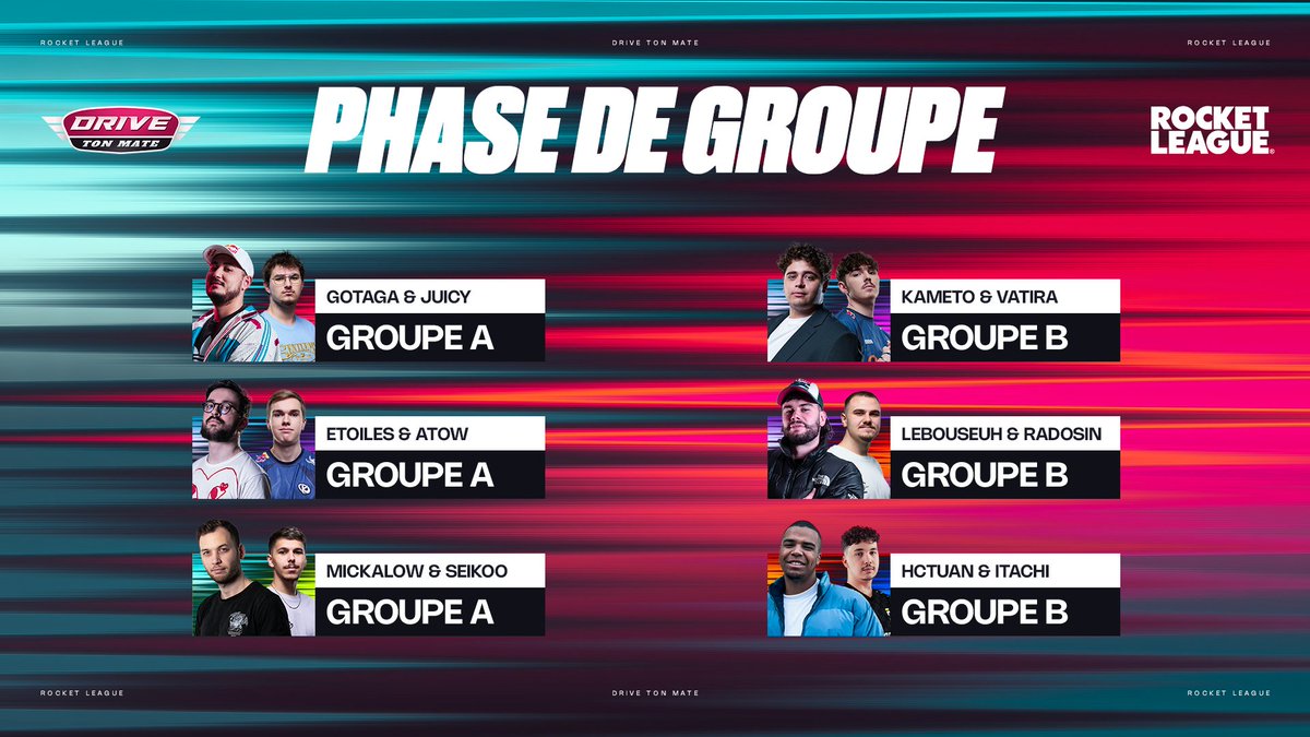 C'est l'heure de faire vos paris pour Drive Ton Mate sur <a href="/RocketLeague_FR/">Rocket League France</a> 🏎️⚽️

A votre avis, qui va gagner le tournoi de ce soir ? 🏆
▶️ Gotaga.tv | twitch.tv/Gotaga

#Publicité