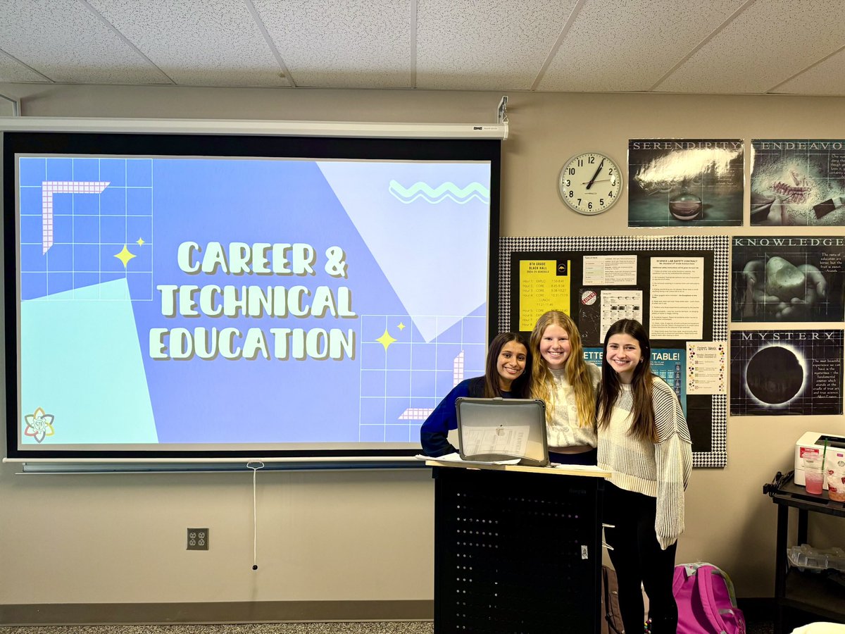 swartz_c's tweet image. CTE high school students have been busy marketing CTE to all 8th graders in USD232!  Provided 28 presentations in 3 middle schools over the past month.  The “client connected project” was a great success! @ksdehq @mvjaguars @DeSotoWildcats @ltmsusd232 @TheCreekMCMS @mtms_wolves